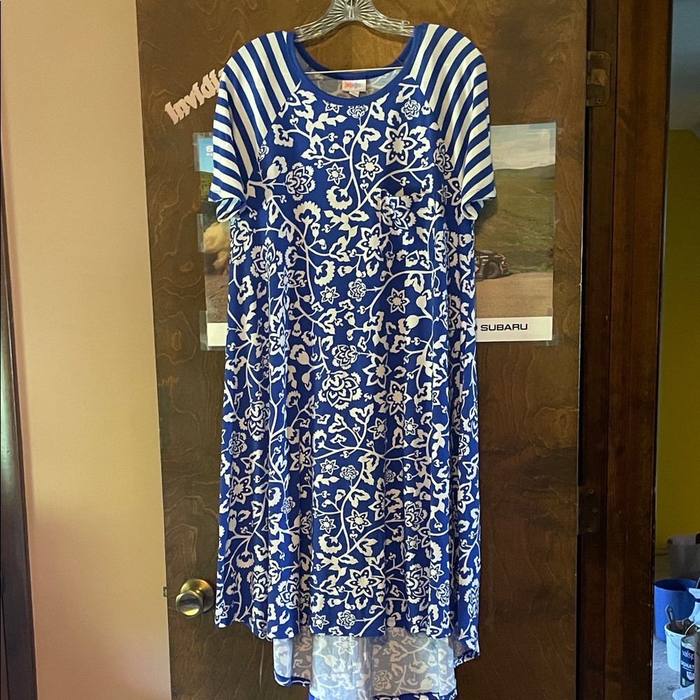 LuLaRoe Carly Blue and White Floral Dress